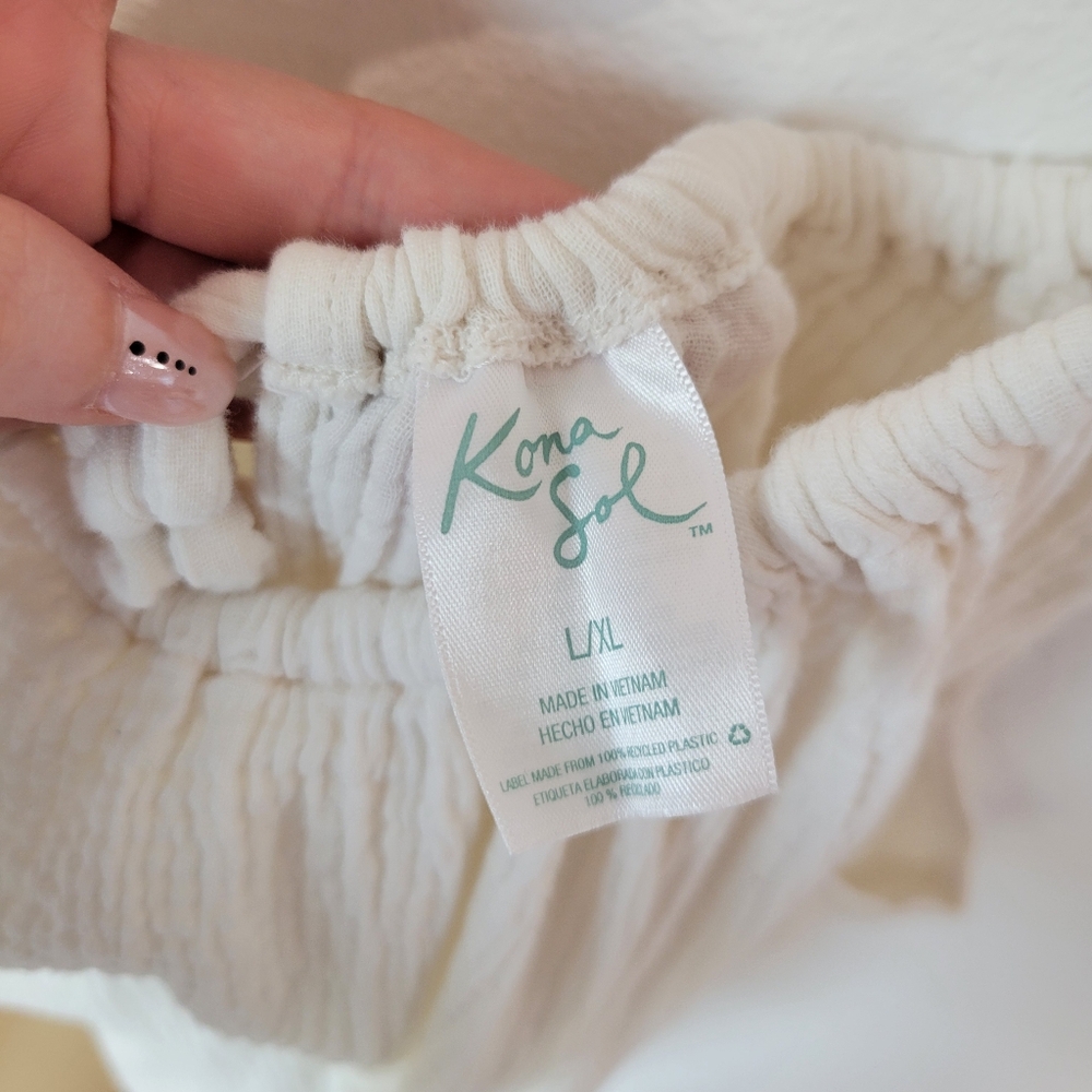 Kona Sol Women's L/XL White Muslin Tie Back Maxi Dress Boho - Picture 3 of 6